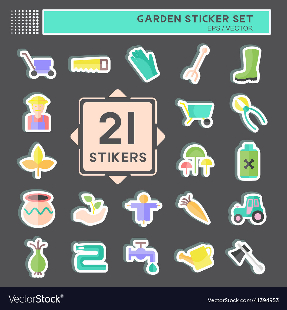 Garden sticker set in trendy isolated on black Vector Image