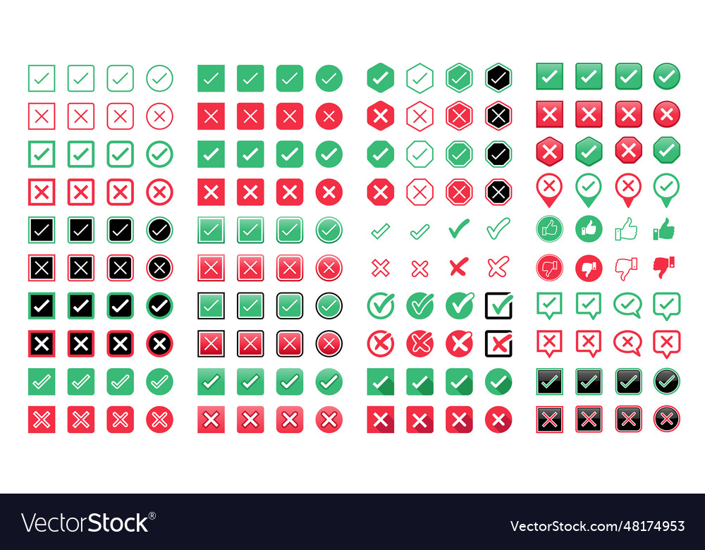 Green check mark and red cross icon set