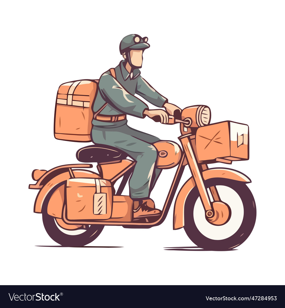 Men riding motorcycle delivering packages vector image Men riding motorcycle delivering packages