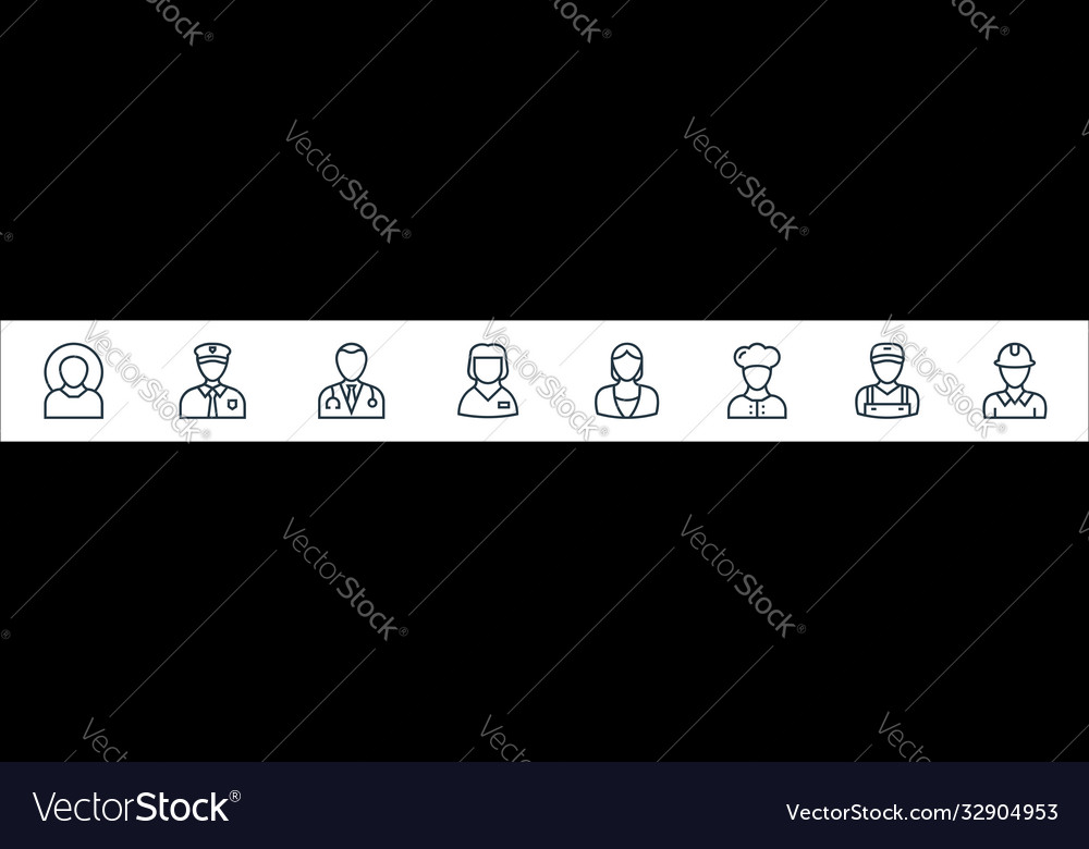 Professions line icons linear set quality vector image Professions line icons linear set quality