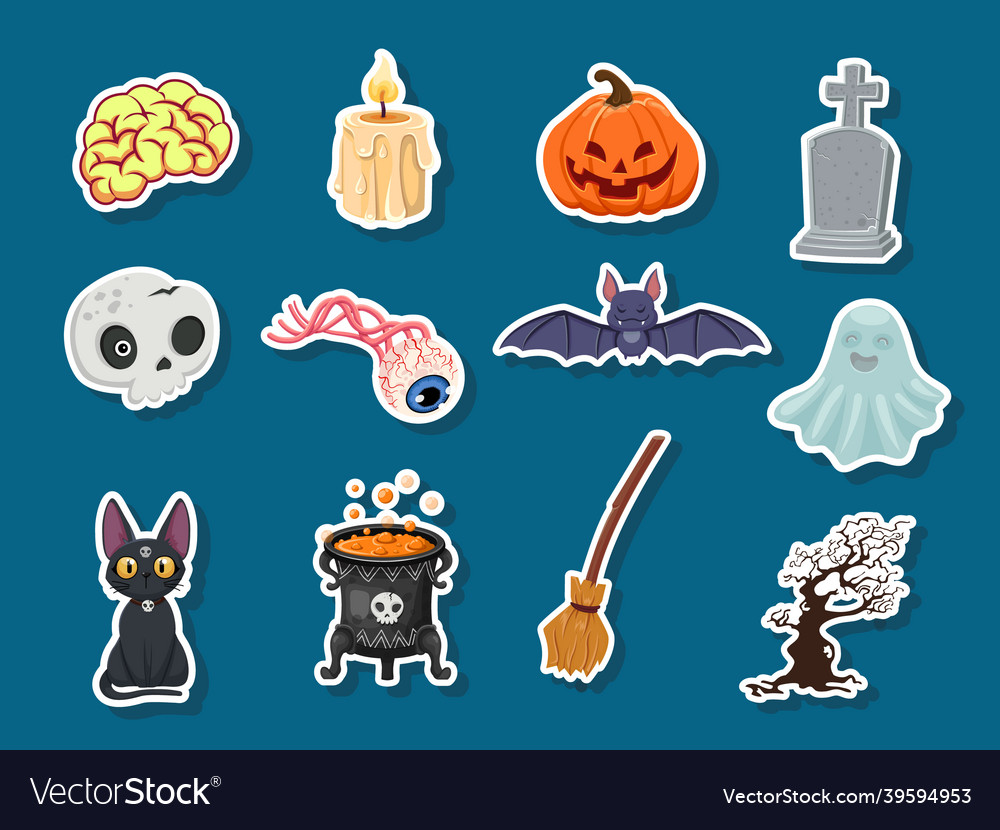 Set of icon halloween stickers pumpkin ghost