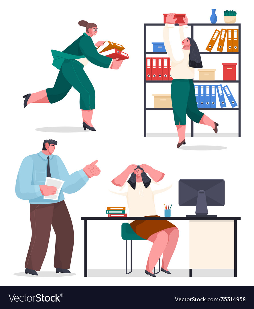 Chaos in office confused office workers woman Vector Image