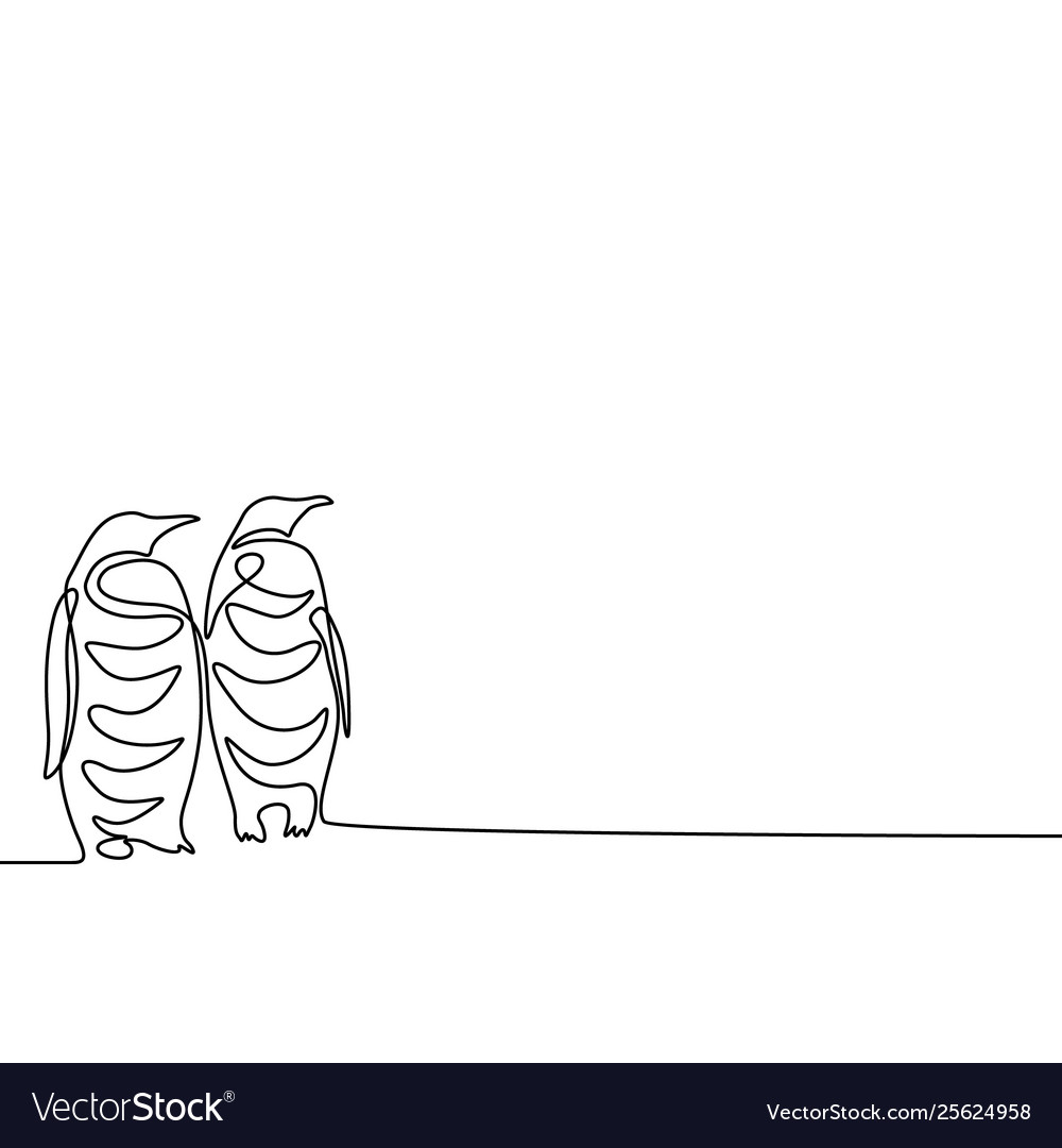 Continuous one line drawing two penguins vector image Continuous one line drawing two penguins
