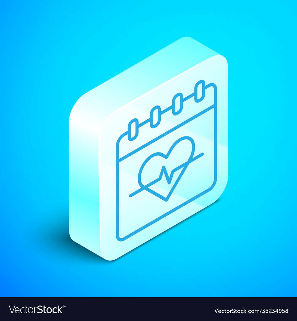 Isometric line heart rate icon isolated on blue