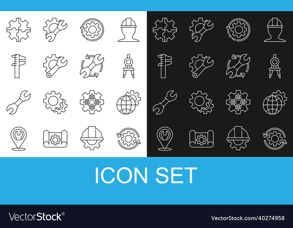 Set line gear and arrows as workflow globe vector image Set line gear and arrows as workflow globe