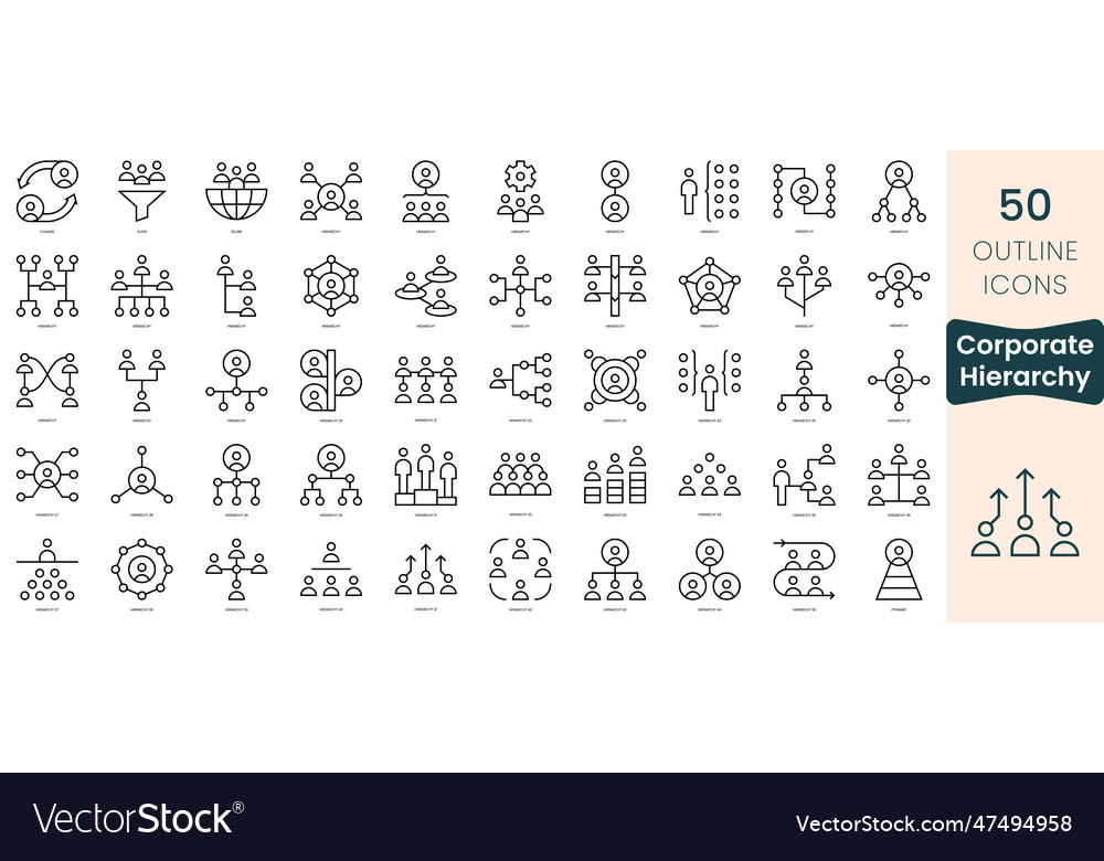 Set of corporate hierarchy icons thin linear