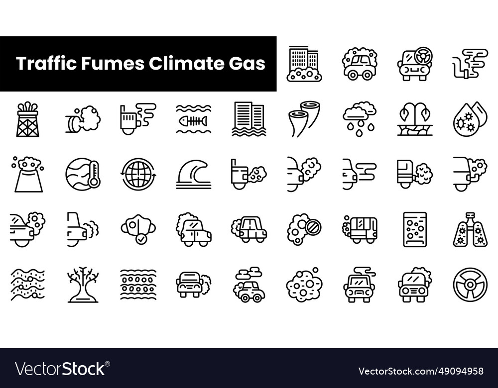 Set Of Outline Traffic Fumes Climate Gas Icons Vector Image