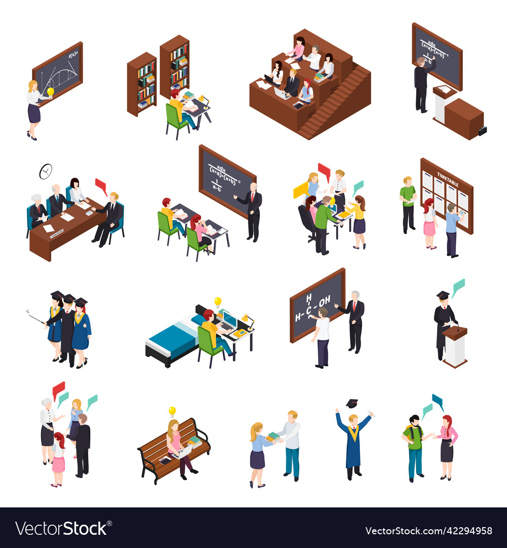 University students isometric set Royalty Free Vector Image