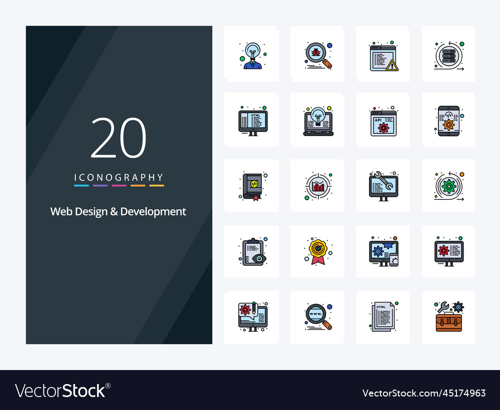 20 web design and development line filled icon