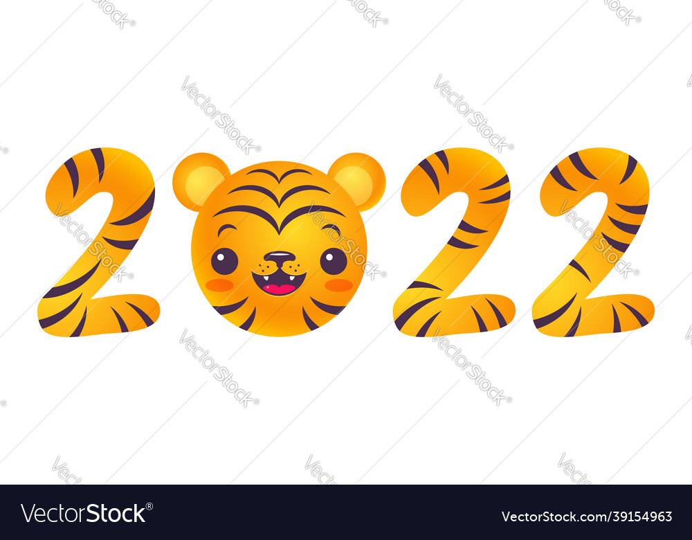 Emblem for new year of 2022 with head of a tiger Vector Image