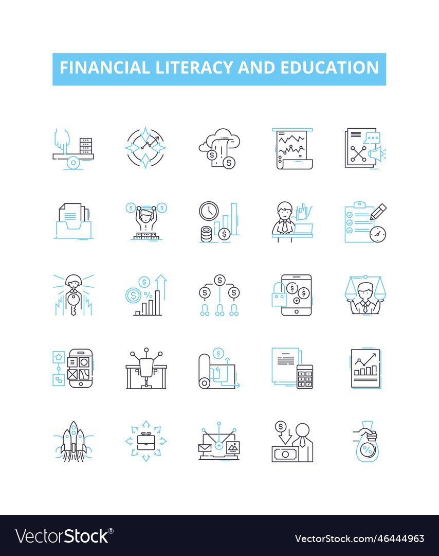 Financial literacy and education line icons vector image Financial literacy and education line icons