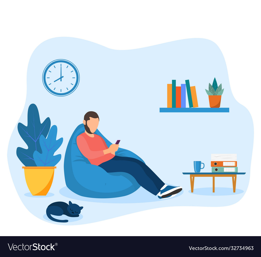 Man using phone sitting legs crossed