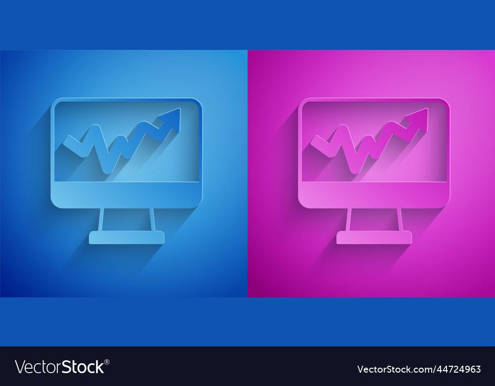 Paper cut computer monitor with graph chart icon vector image Paper cut computer monitor with graph chart icon