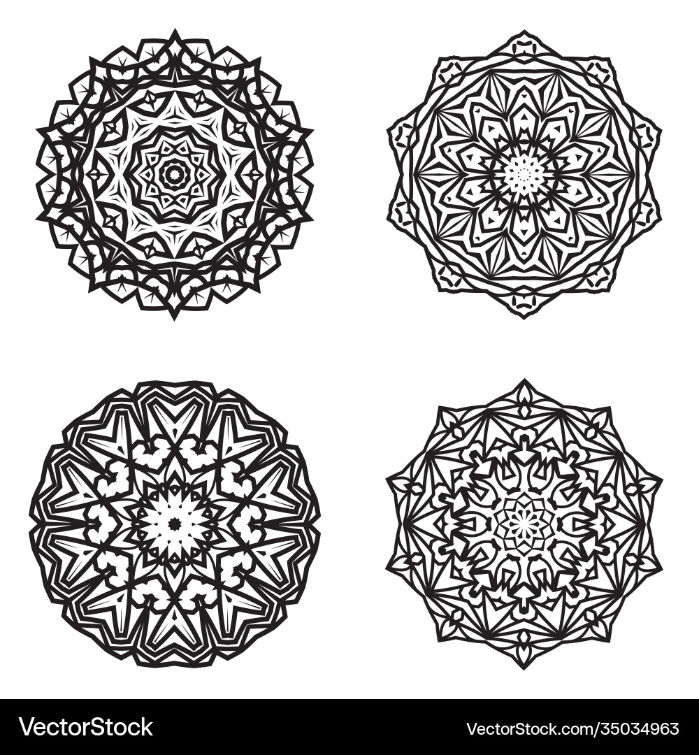 Set bundle black and white mandala element Vector Image