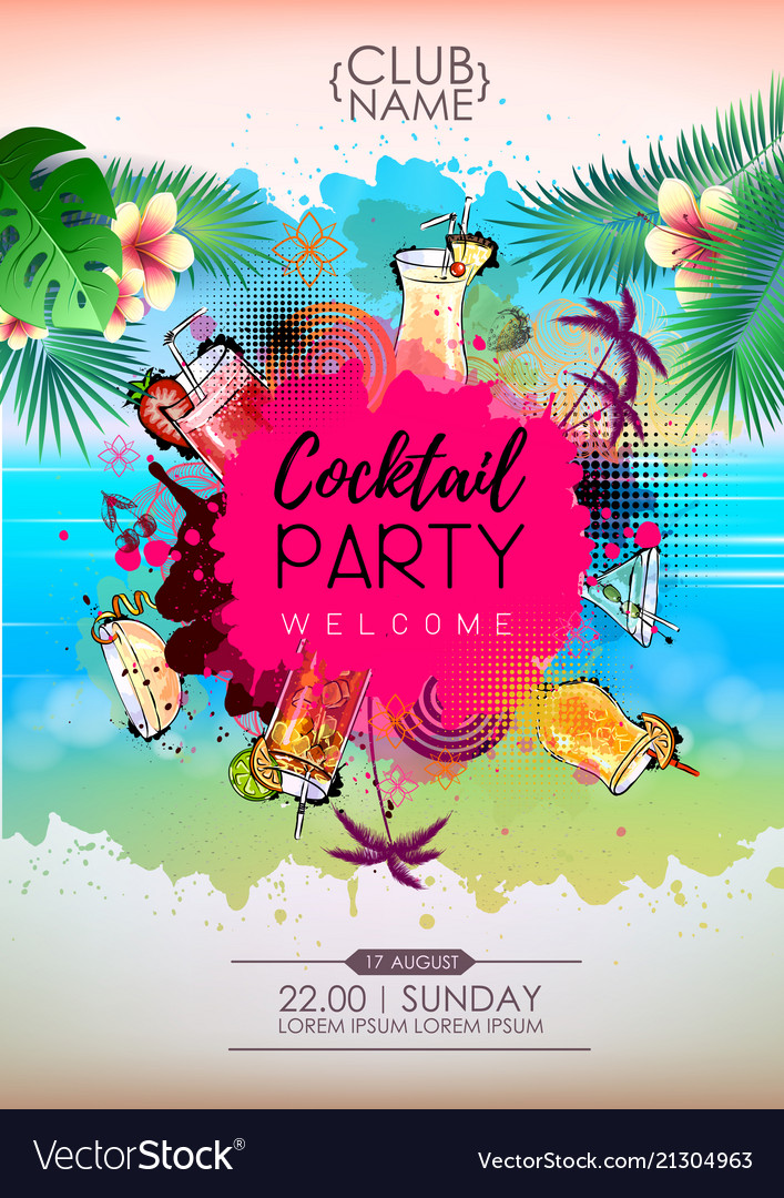 Summer cocktail party poster design menu Vector Image