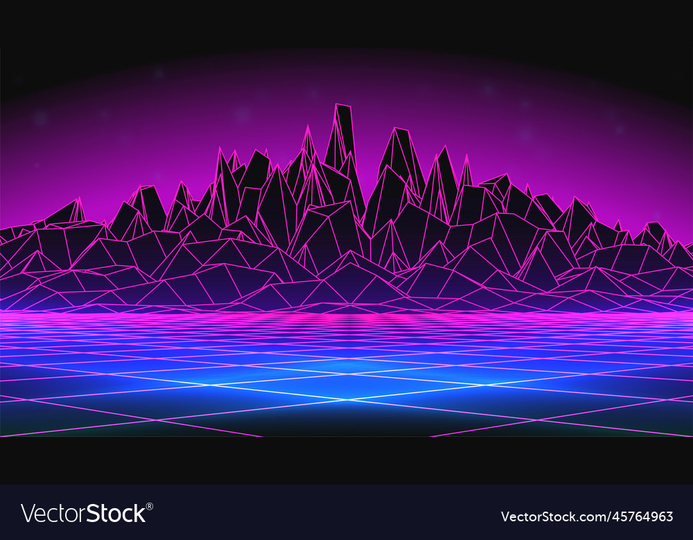 Synthwave background 80s mountain pink grid free Vector Image