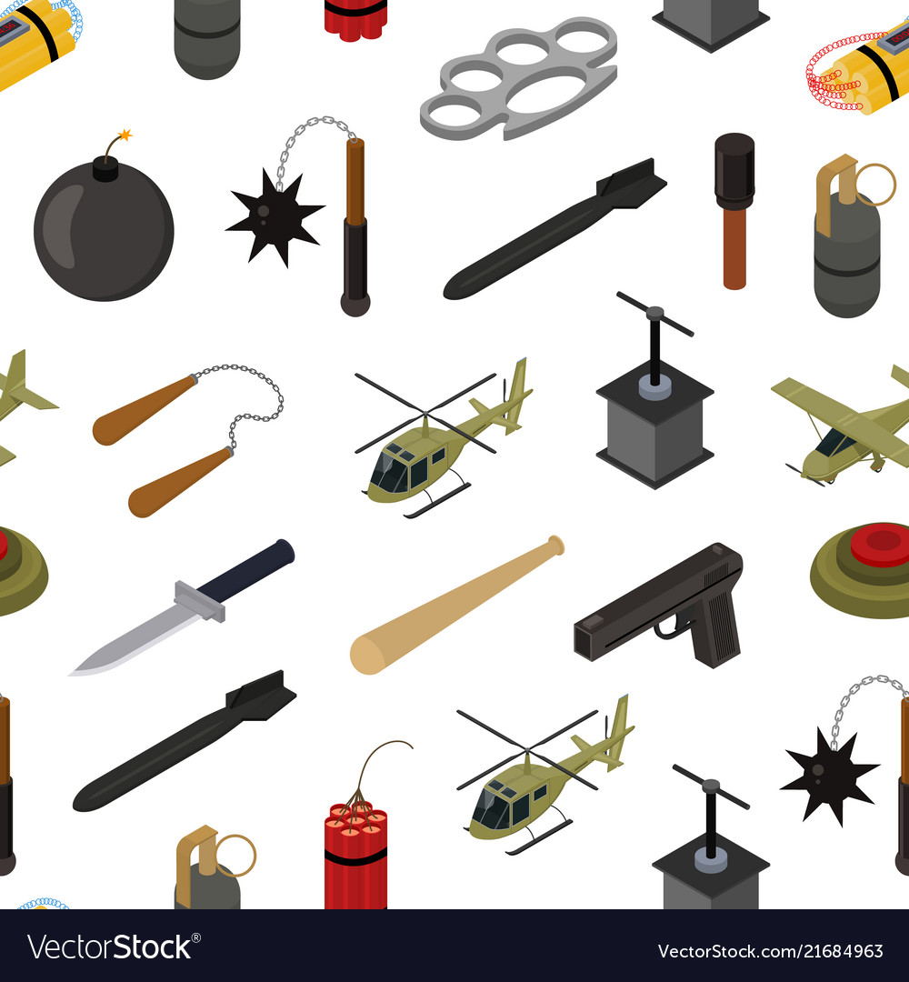 Weapons 3d isometric seamless pattern background Vector Image