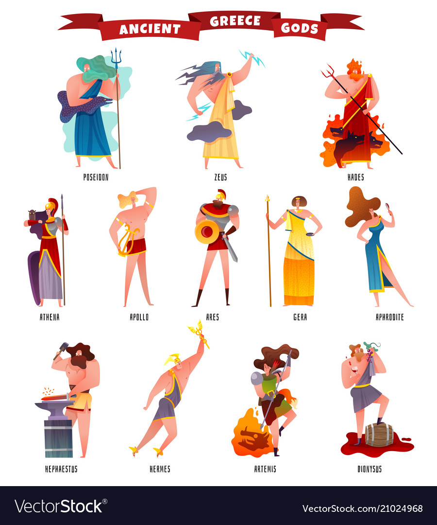 Ancient Greece Gods Cartoon Set Royalty Free Vector Image