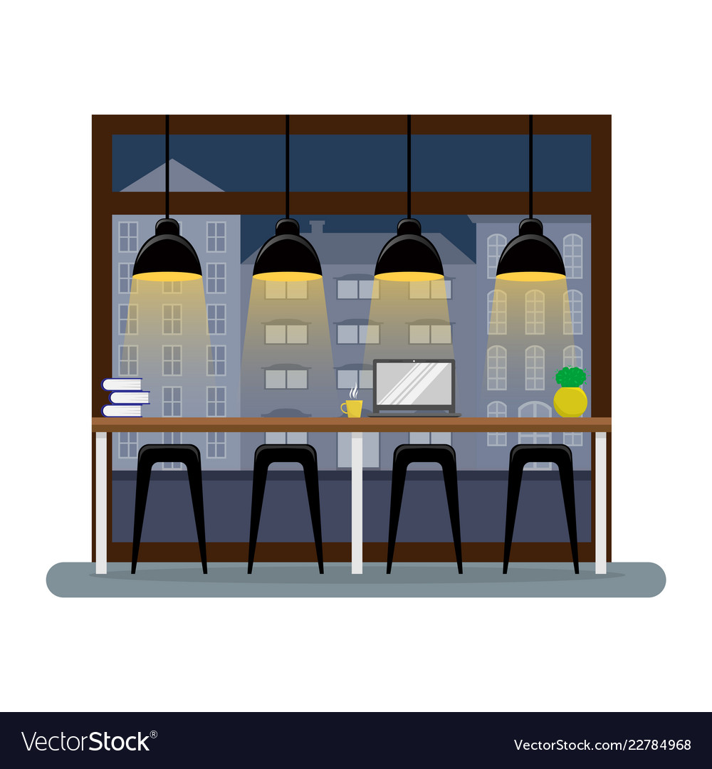Bar counter at the panoramic window in the cafe Vector Image