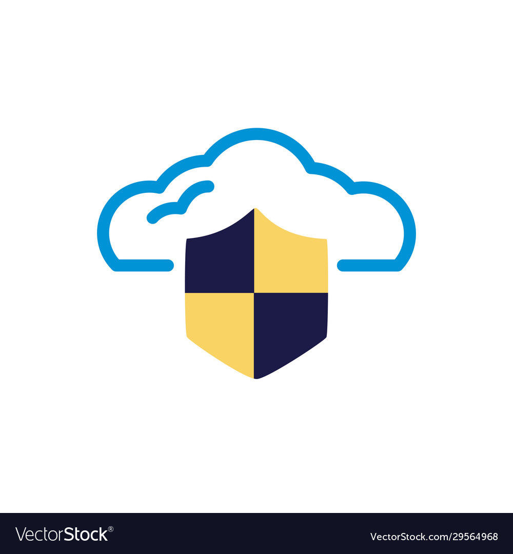 Cloud computing with shield lineal color style vector image Cloud computing with shield lineal color style