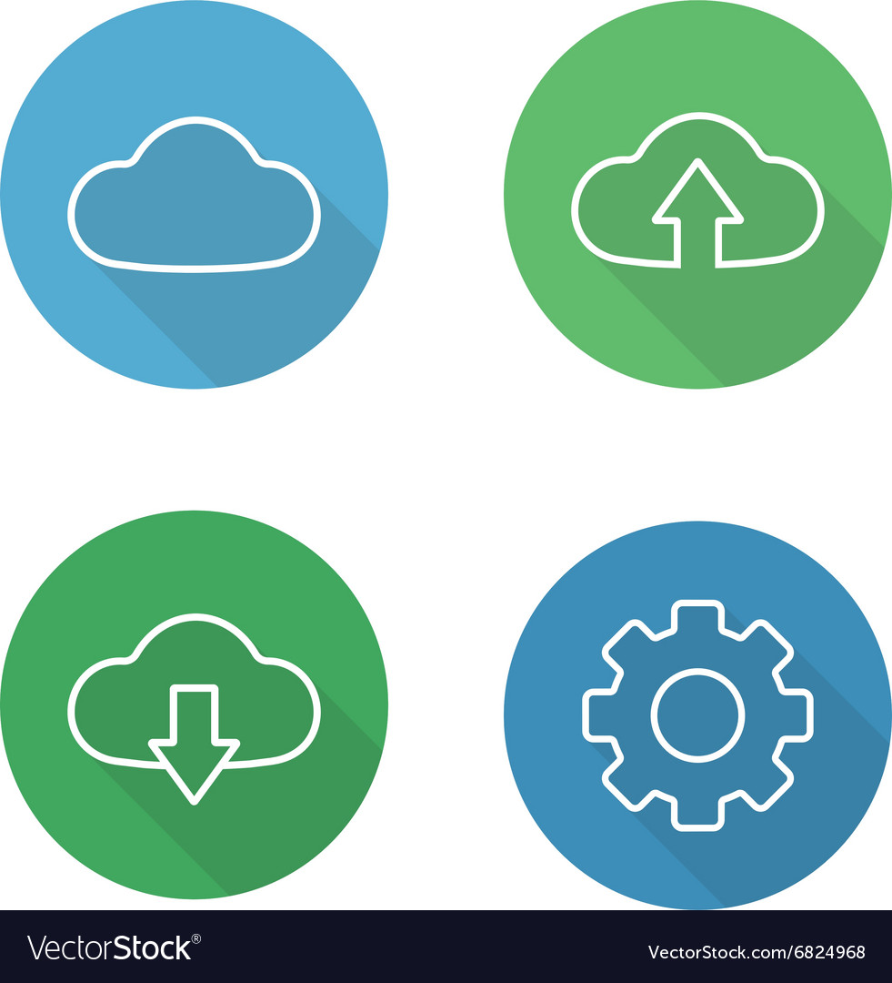Cloud hosting flat linear icons set