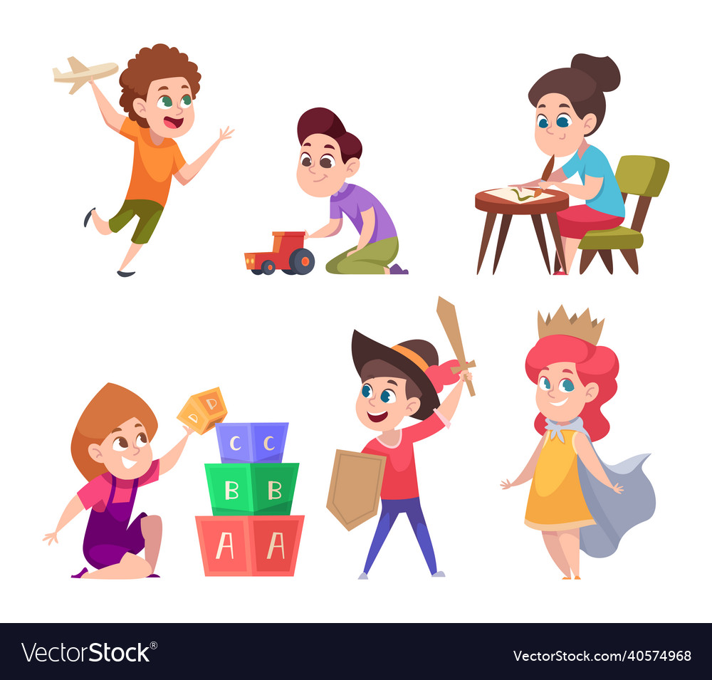 Kindergarten little preschool kids playing Vector Image