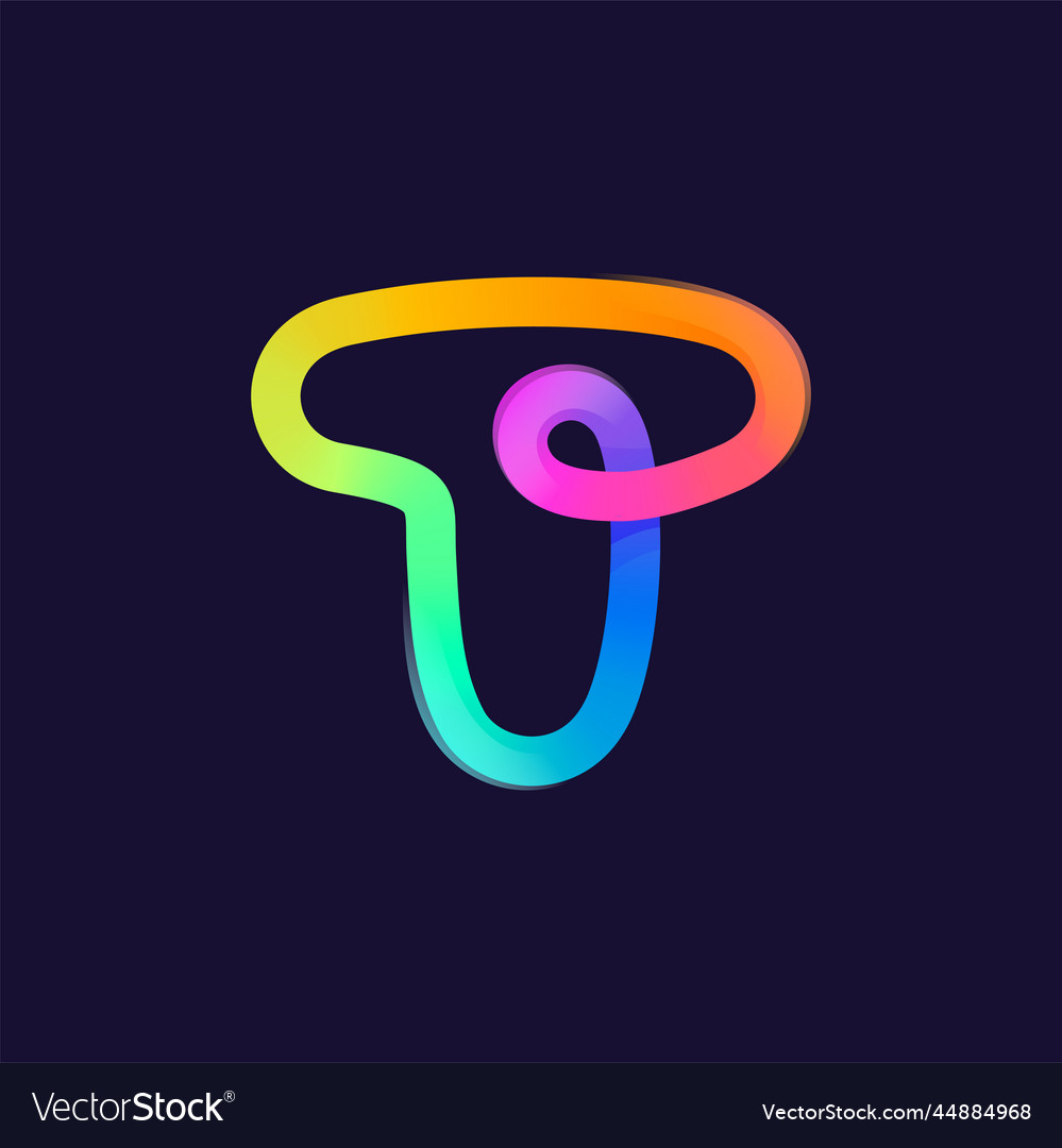 Letter t logo rainbow gradient one line icon