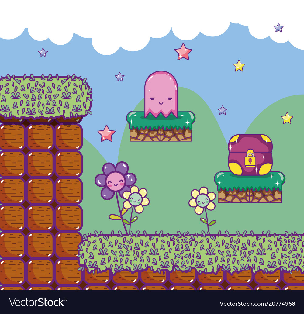 Pixeln Retro-Videospiel-Szene vector image Pixeln Retro-Videospiel-Szene
