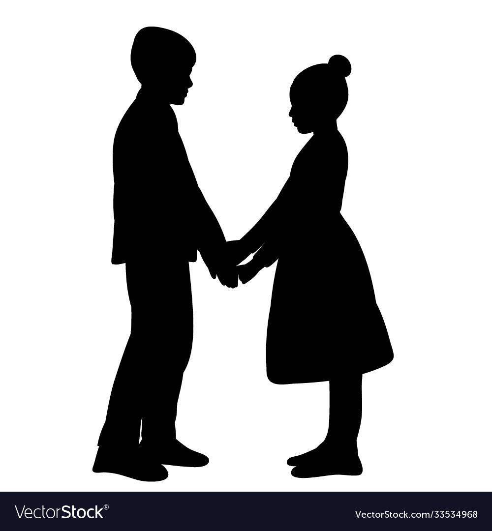 Silhouette a boy and girl Royalty Free Vector Image