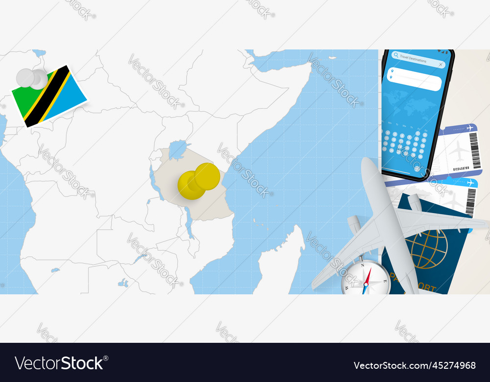 Travel to tanzania concept map with pin