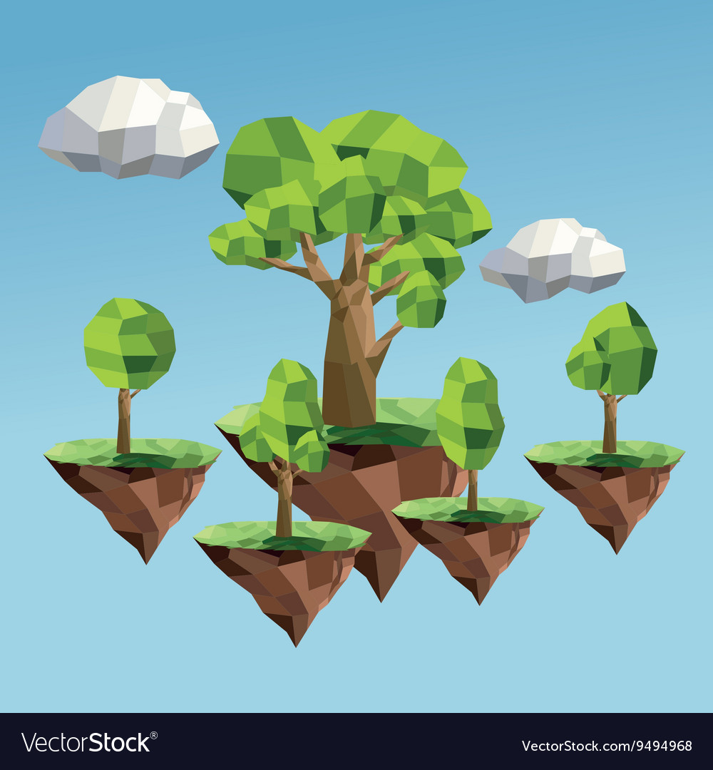 Tree and cloud icon polygonal image