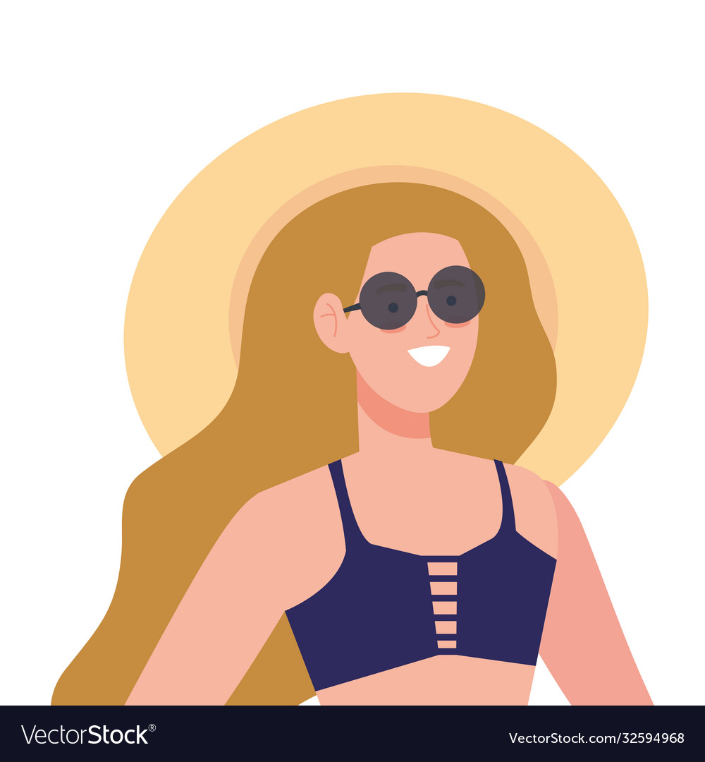 Frau mit Badeanzug mit Hut Sommer