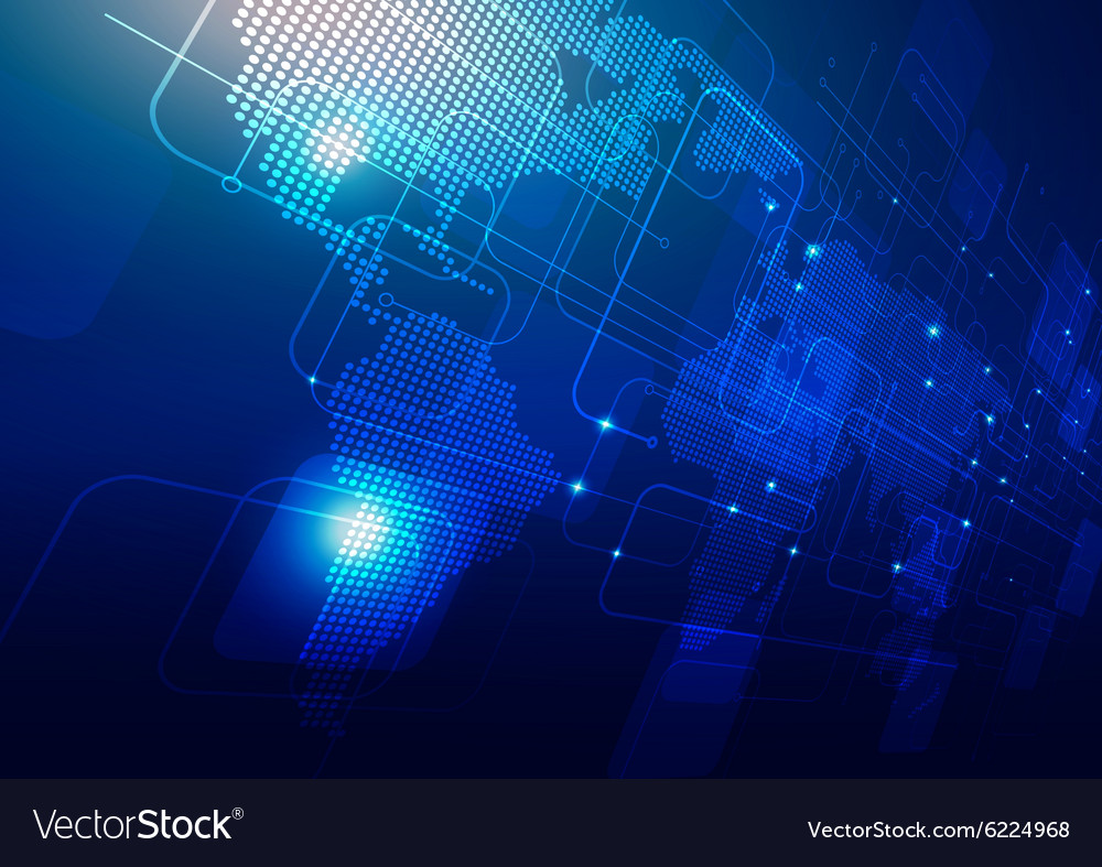 World map with technology dark blue background Vector Image