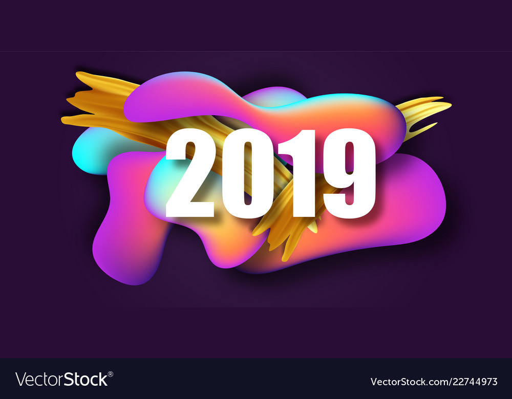 2019 new year on the background of a liquid color