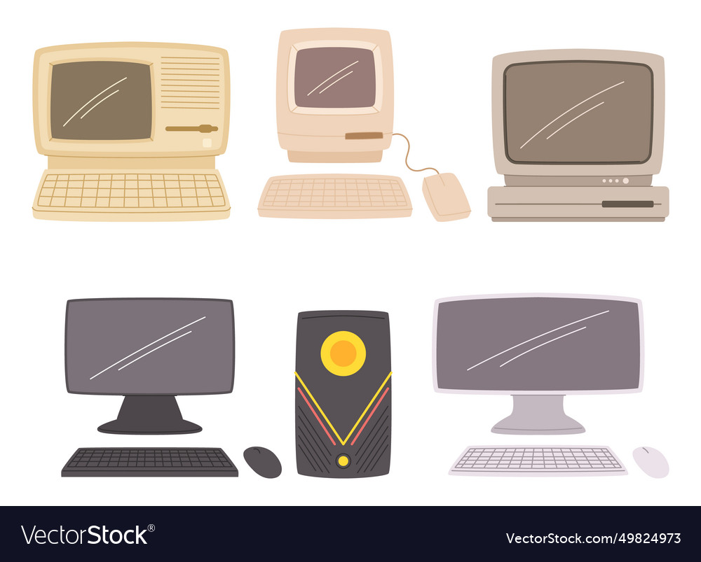Computer evolution from massive machines vector image Computer evolution from massive machines