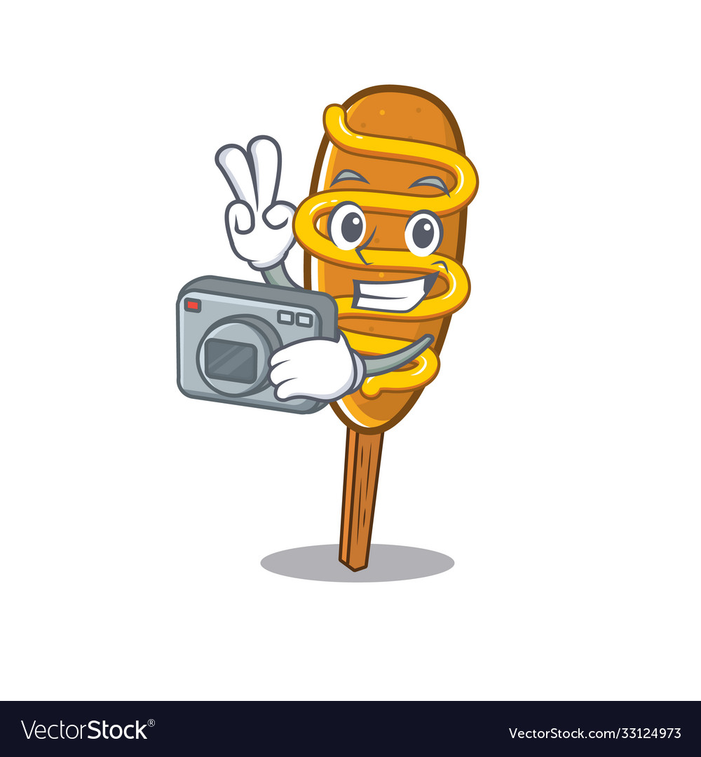 Cool Photographer Corn Dog Character With A Camera