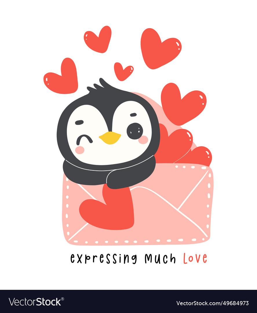 Cute penguin valentine delivery love mail cartoon