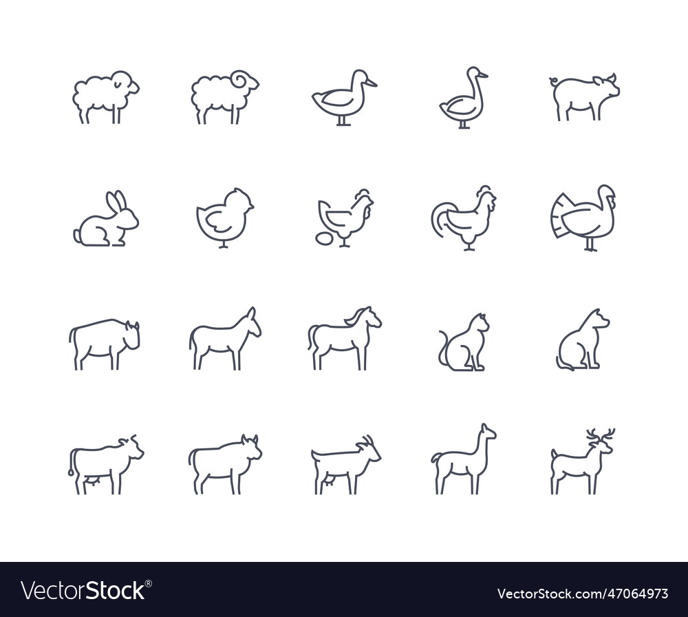 Domestic animals icons outline set