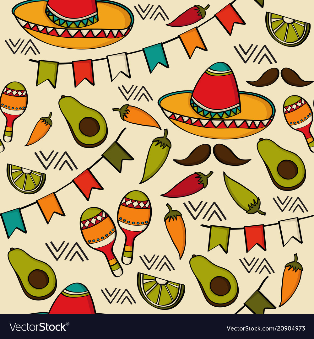 Doodle seamless pattern with mexico symbols Vector Image