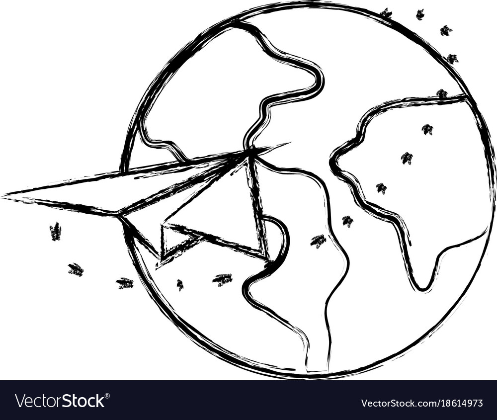 Figure global earth planet with paper airplane Vector Image