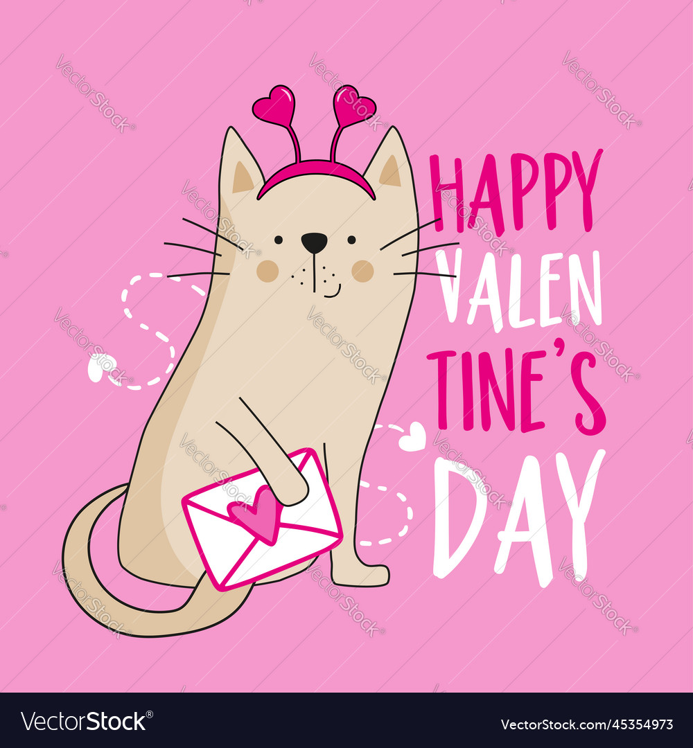 Happy valentines day - cute cat with envelope Vector Image