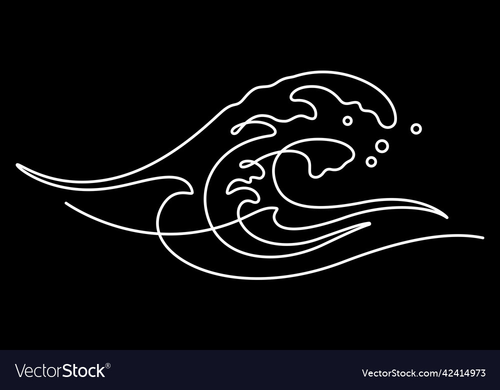 One line drawing of sea ocean waves Royalty Free Vector