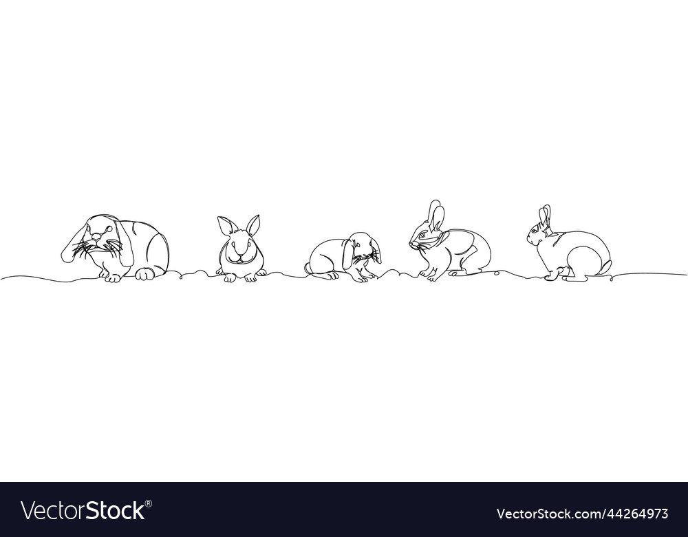 Set of different rabbits bunny one line art Vector Image