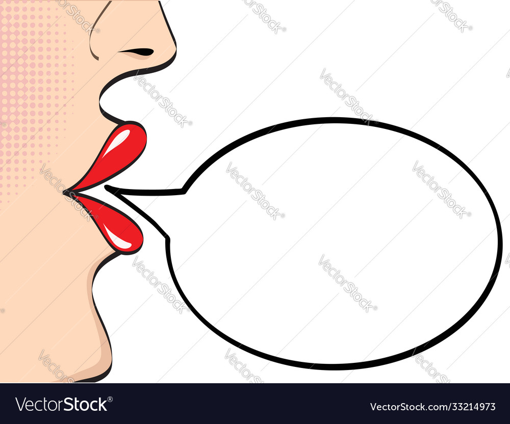 Woman face with red lips and empty speech bubble