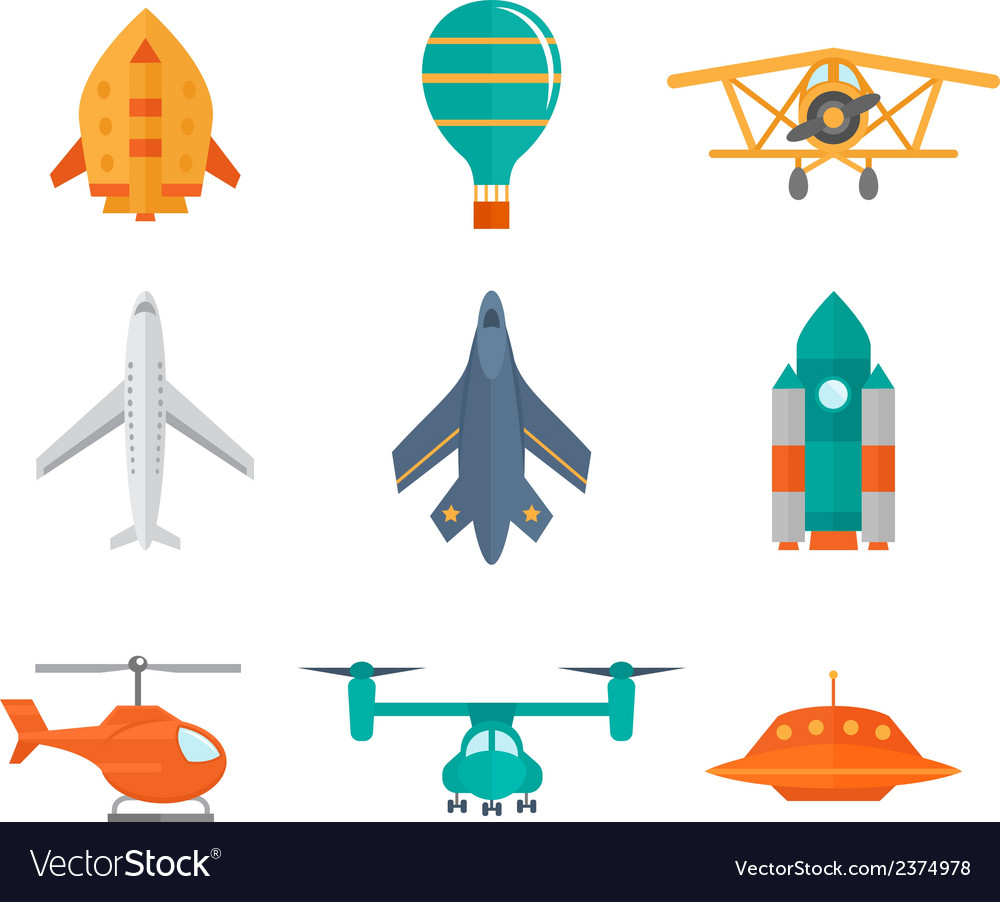 Aircraft icons flat Royalty Free Vector Image - VectorStock