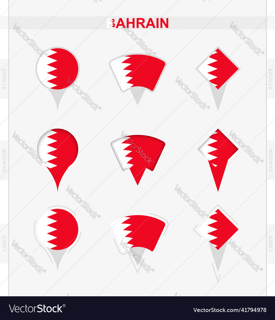 Bahrain flag set of location pin icons