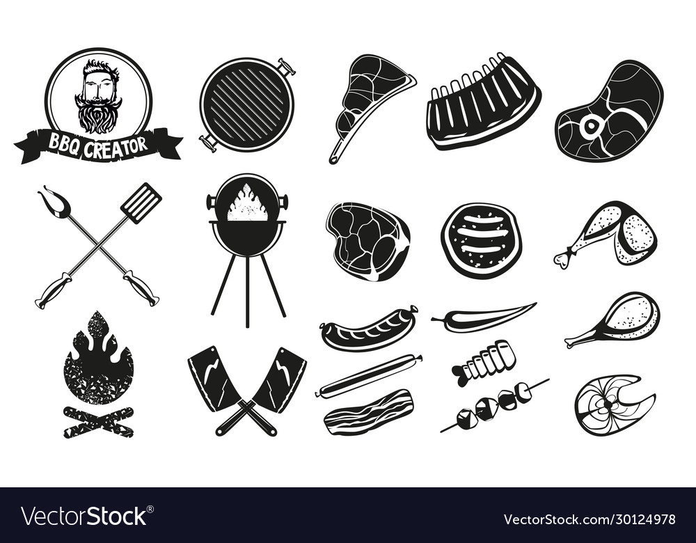 Bbq vintage emblem set barbecue retro icons Vector Image