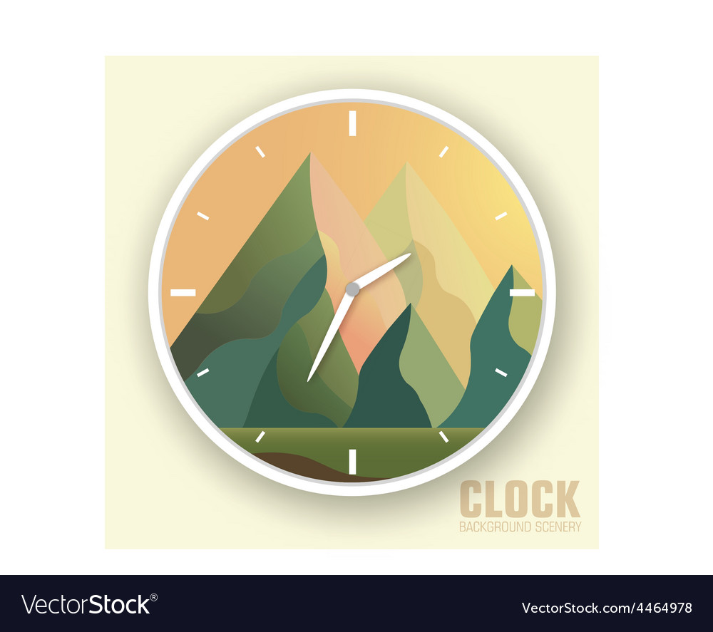 Flat colorful nature mountain clock