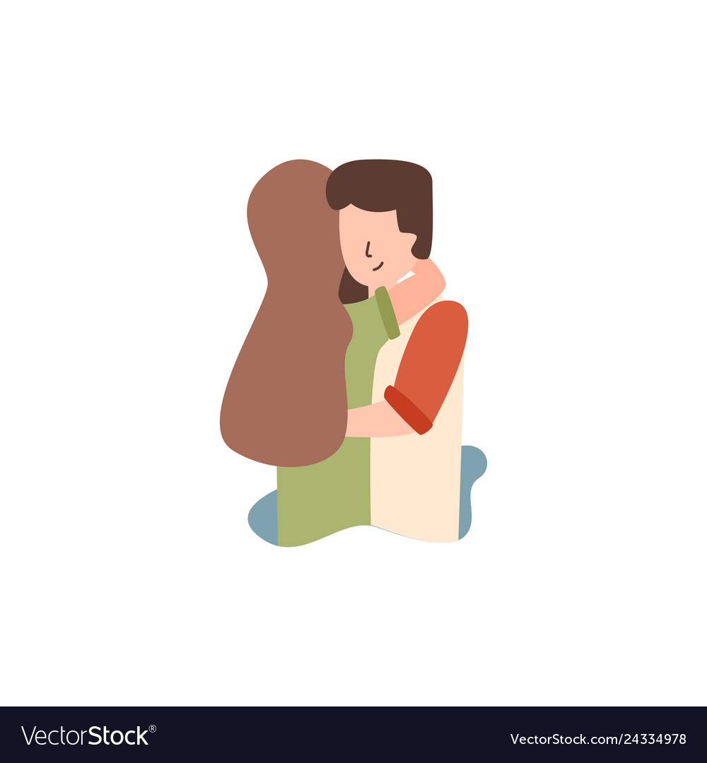 Flat guy hugs his girlfriend