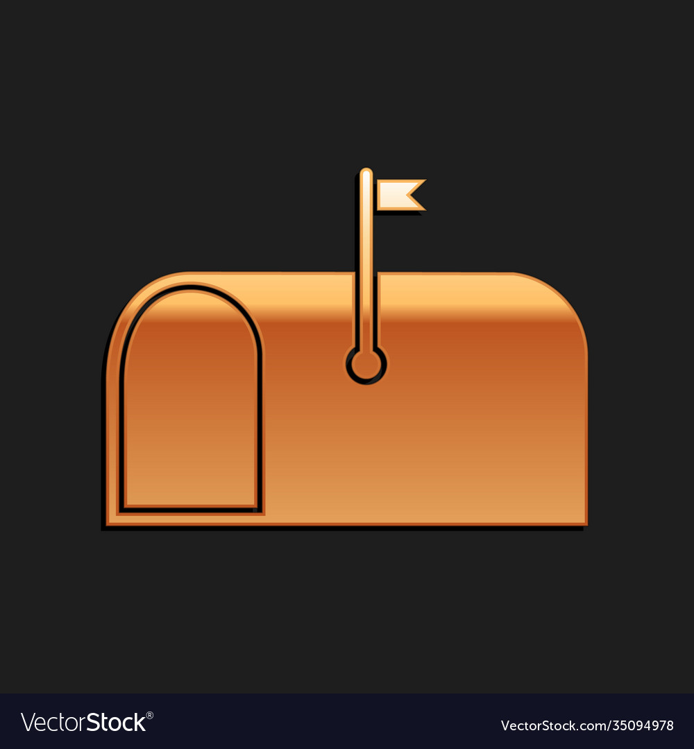 Gold mail box icon isolated on black background